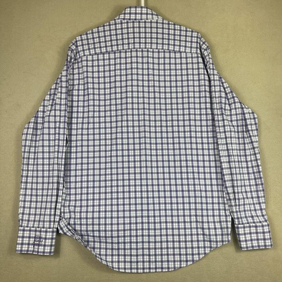 Peter Millar Summer Comfort Mens L Long Sleeve Button Up Shirt Purple Plaid - Picture 12 of 13